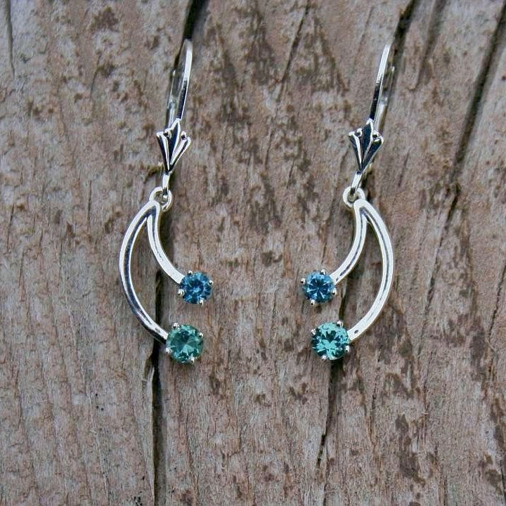 Two tone Montana sapphire dangle earrings
