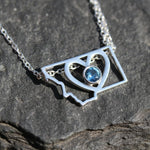 Montana state necklace with heart-shaped gemstone