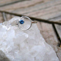 Blue Montana sapphire in round geometric style ring