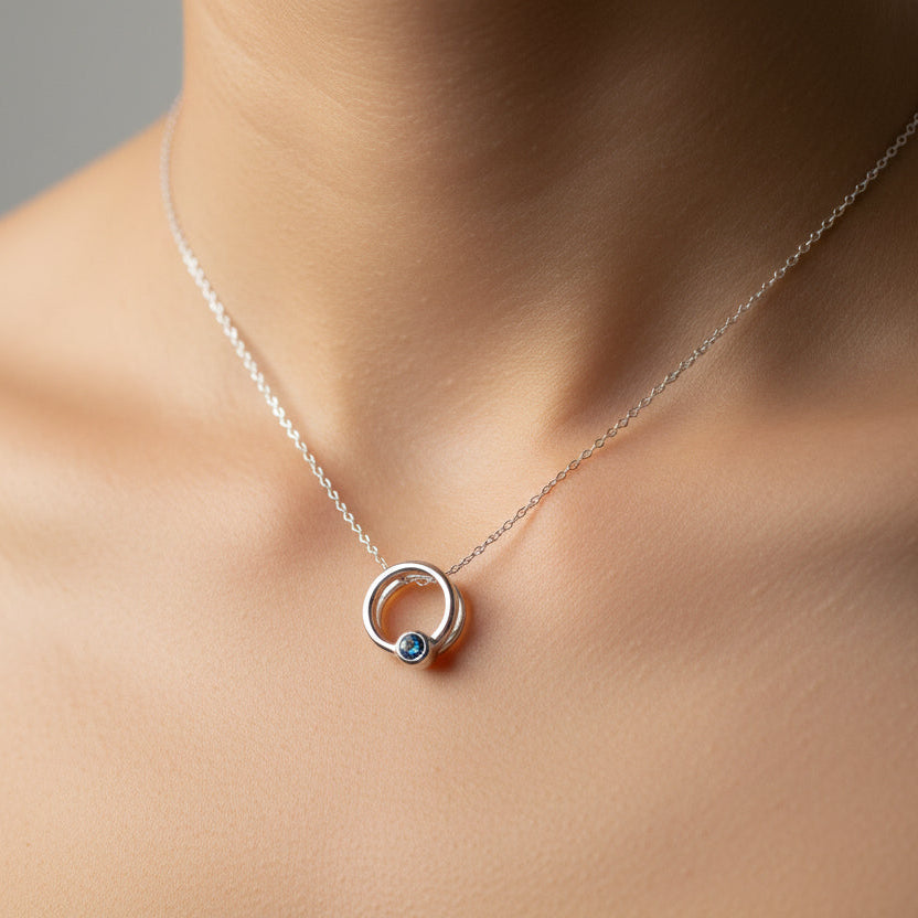 Silver pendant necklace with blue gemstone, IMG_3994_1